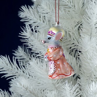 Фарфоровая елочная игрушка символ года Мышка в платье